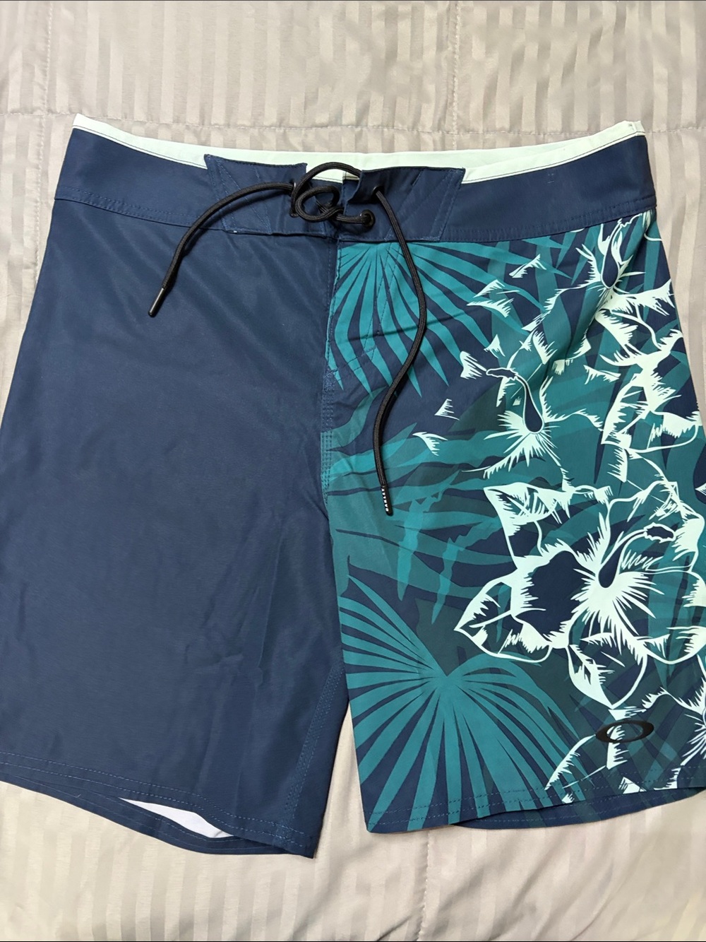 Oakley Navy & Teal Floral Split-Panel Board Shorts